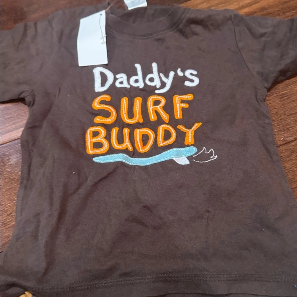 Gymboree Brown 'Daddy's Surf Buddy' T-Shirt and Plaid Shorts Set nwt size 2t